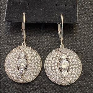 Elegant Sterling Silver Pave CZ Crystal Dangle Earrings